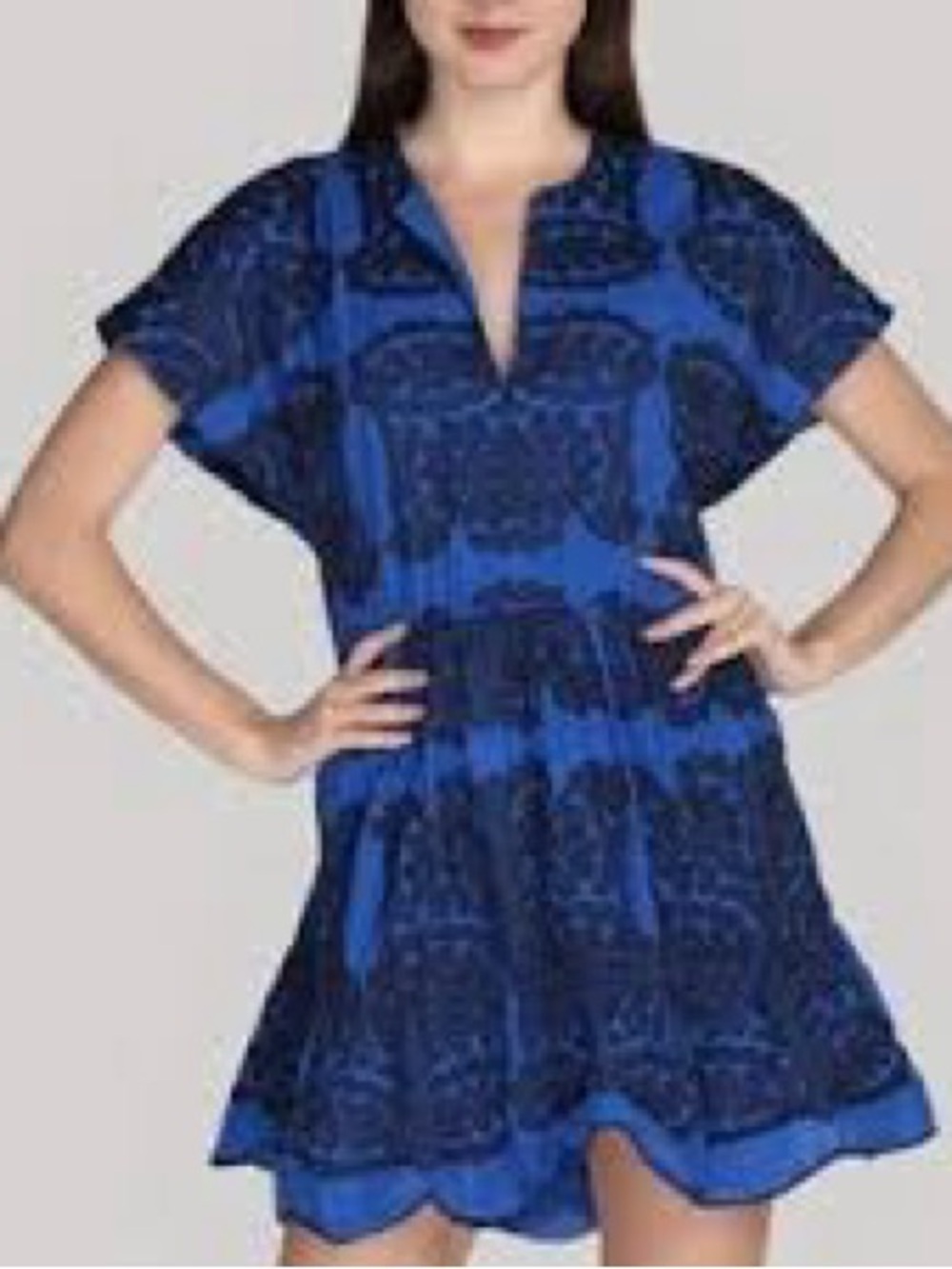 Zara Blue Embroidered Tiered Mini Dress